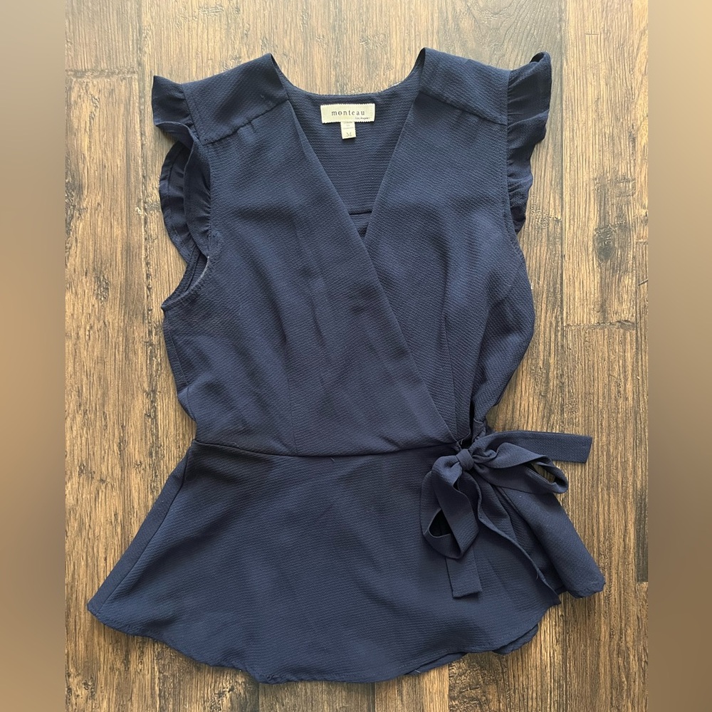 Navy Wrap Top